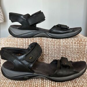 Clarks Springers Leather Strappy Black Adjustable Casual Sandals 10